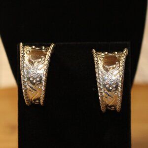 Vtg Silver-Tone Embossed Hoop Earrings Rope Border Western Boho .75" W x 1.25" L